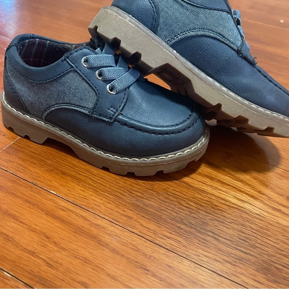 Lily & Dan Boys Navy Oxford Dress Shoes Size 7/8 Toddler Lug Sole Easy On No Tie